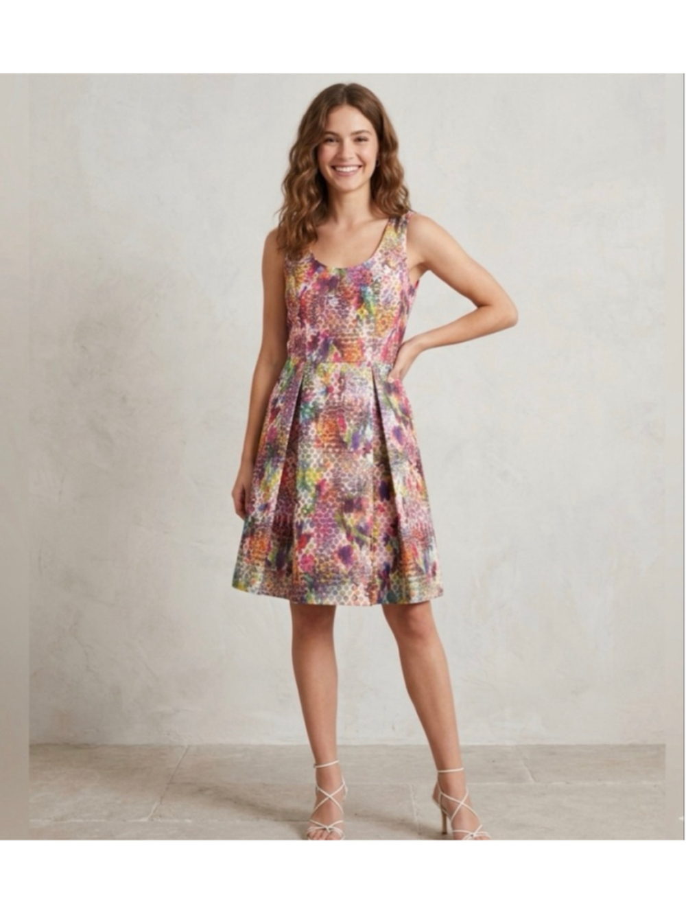 NEW YORK & COMPANY Size 10 Honeycomb Abstract Multi-color Fit Flare Dress